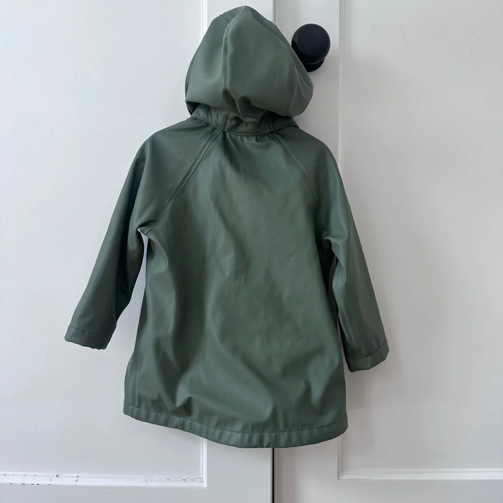 HM Kids Olive Green Hooded Rain Jacket Size 1.5-2Y Fall Sage Coat